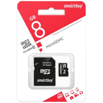 Карта памяти SmartBuy MicroSDHC 8GB UHS-1, Class 10, скорость чтения 23Мб/сек (с адаптером SD) Карта памяти SmartBuy MicroSDHC 8GB UHS-1, Class 10, скорость чтения 23Мб/сек (с адаптером SD)