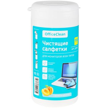 Салфетки чистящие влажные OfficeClean, для мониторов всех типов, в тубе, с ароматом абрикоса, 100шт. Салфетки чистящие влажные OfficeClean, для мониторов всех типов, в тубе, с ароматом абрикоса, 100шт.