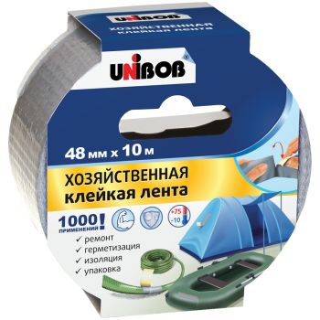 Клейкая лента хозяйственная Unibob, 48мм*10м, серая, инд.упаковка Клейкая лента хозяйственная Unibob, 48мм*10м, серая, инд.упаковка