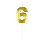 Свеча для торта с держателем MESHU "Цифра "6", 7см, золотая, блистер