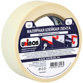 Клейкая лента малярная Unibob, 38мм*50м, инд. упаковка Клейкая лента малярная Unibob, 38мм*50м, инд. упаковка