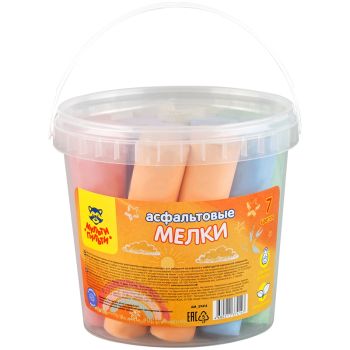 Мелки цветные для асфальта Мульти-Пульти, 14шт., 7цв., круглые, пластиковое ведро Мелки цветные для асфальта Мульти-Пульти, 14шт., 7цв., круглые, пластиковое ведро