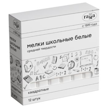 Мелки школьные Гамма, белые, 12шт., средней твердости, квадратные, картонная коробка Мелки школьные Гамма, белые, 12шт., средней твердости, квадратные, картонная коробка