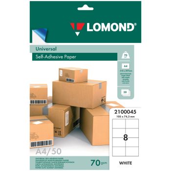 Бумага самоклеящаяся А4 50л. Lomond, белая, 08 фр. (105*74,3), 70г/м2 Бумага самоклеящаяся А4 50л. Lomond, белая, 08 фр. (105*74,3), 70г/м2