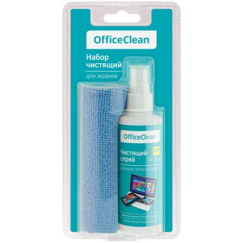 Чистящий спрей OfficeClean для всех типов экранов и мониторов, в комплекте салфетка из микрофибры Чистящий спрей OfficeClean для всех типов экранов и мониторов, в комплекте салфетка из микрофибры