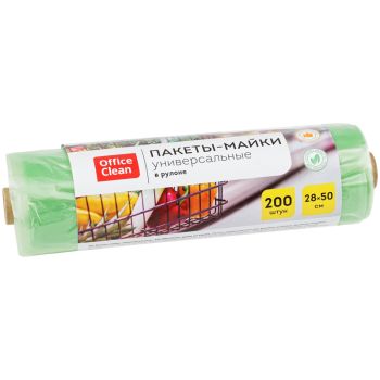 Пакет-майка OfficeClean, ПНД, 28+14*50см, 12мкм, рулон на втулке, 200шт., зеленый Пакет-майка OfficeClean, ПНД, 28+14*50см, 12мкм, рулон на втулке, 200шт., зеленый