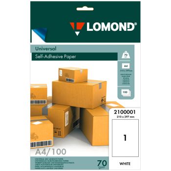 Бумага самоклеящаяся А4 100л. Lomond, белая, неделенная, 70г/м2 Бумага самоклеящаяся А4 100л. Lomond, белая, неделенная, 70г/м2