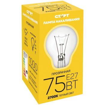 Лампа накаливания Старт Б 75W, E27, прозрачная Лампа накаливания Старт Б 75W, E27, прозрачная
