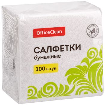 Салфетки бумажные OfficeClean, 1 слойн., 24*24см, белые, 100шт. Салфетки бумажные OfficeClean, 1 слойн., 24*24см, белые, 100шт.