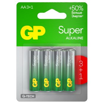 Батарейка GP Super G-Tech AA (LR6) 15A алкалиновая, BC4 (промо 3+1) Батарейка GP Super G-Tech AA (LR6) 15A алкалиновая, BC4 (промо 3+1)