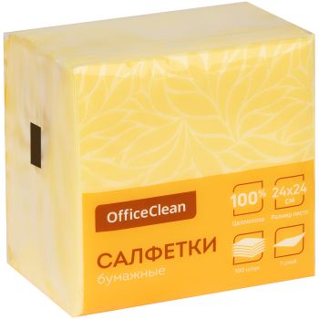 Салфетки бумажные OfficeClean, 1 слойн., 24*24см, желтые, 100шт. Салфетки бумажные OfficeClean, 1 слойн., 24*24см, желтые, 100шт.