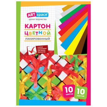 Картон цветной А4, ArtSpace, 10л., 10цв., лакированный, в папке Картон цветной А4, ArtSpace, 10л., 10цв., лакированный, в папке