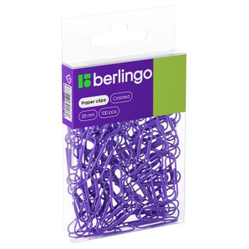 Скрепки 28мм, Berlingo, 100шт., цветные, ПВХ упак., европодвес, фиолетовые Скрепки 28мм, Berlingo, 100шт., цветные, ПВХ упак., европодвес, фиолетовые