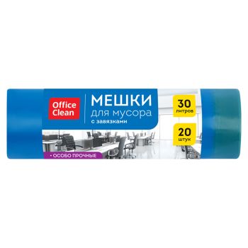 Мешки для мусора 30л OfficeClean ПВД, 50*60см, 20мкм, 20шт., особо прочные, синие, в рулоне, с завязками Мешки для мусора 30л OfficeClean ПВД, 50*60см, 20мкм, 20шт., особо прочные, синие, в рулоне, с завязками