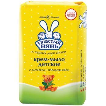 Мыло-крем туалетное Ушастый нянь, детское, с Алоэ-вера и подорожником, бумажная обертка, 90г Мыло-крем туалетное Ушастый нянь, детское, с Алоэ-вера и подорожником, бумажная обертка, 90г