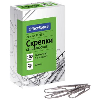 Скрепки 28мм, OfficeSpace, 100шт., карт. упаковка Скрепки 28мм, OfficeSpace, 100шт., карт. упаковка