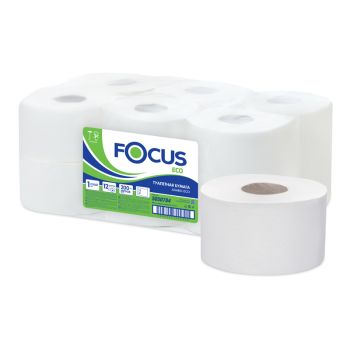 Бумага туалетная Focus Eco Jumbo, 1 слойн, 200м/рул., тиснение, белая Бумага туалетная Focus Eco Jumbo, 1 слойн, 200м/рул., тиснение, белая