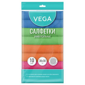 Салфетки для уборки Vega, набор 10шт., микрофибра, 30*30см, европодвес, цвет ассорти Салфетки для уборки Vega, набор 10шт., микрофибра, 30*30см, европодвес, цвет ассорти