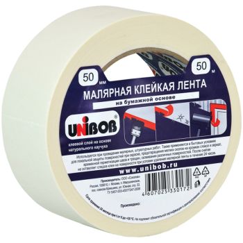 Клейкая лента малярная Unibob, 50мм*50м, инд. упаковка Клейкая лента малярная Unibob, 50мм*50м, инд. упаковка