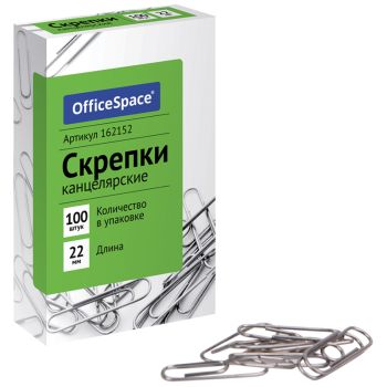 Скрепки 22мм, OfficeSpace, 100шт., карт. упаковка Скрепки 22мм, OfficeSpace, 100шт., карт. упаковка
