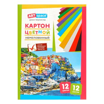 Картон цветной А4, ArtSpace, 12л., 12цв., немелованный, в папке Картон цветной А4, ArtSpace, 12л., 12цв., немелованный, в папке