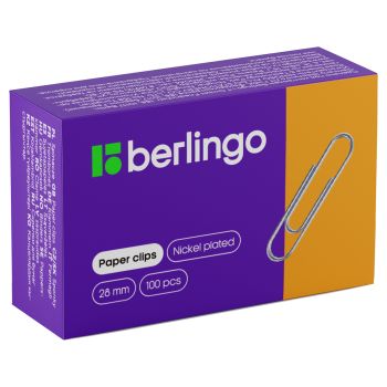 Скрепки 28мм, Berlingo, 100шт., никелированные, карт. упаковка Скрепки 28мм, Berlingo, 100шт., никелированные, карт. упаковка