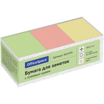 Самоклеящийся блок OfficeSpace, 38*51мм, 12 блоков по 100л., 3 пастельных цвета Самоклеящийся блок OfficeSpace, 38*51мм, 12 блоков по 100л., 3 пастельных цвета
