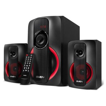 Колонки Sven MS-304, 2*10W+Subwoofer 20W, деревянный корпус, Bluetooth, FM, LED-дисплей, пульт, USB, SD, черный Колонки Sven MS-304, 2*10W+Subwoofer 20W, деревянный корпус, Bluetooth, FM, LED-дисплей, пульт, USB, SD, черный