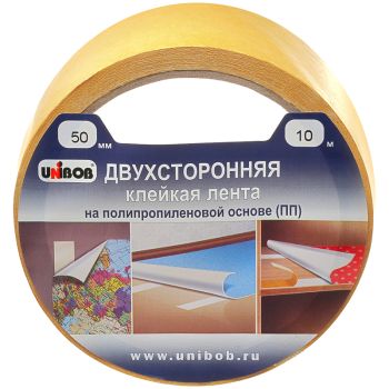 Клейкая лента двусторонняя Unibob, 50мм*10м, полипропилен, инд. упаковка Клейкая лента двусторонняя Unibob, 50мм*10м, полипропилен, инд. упаковка