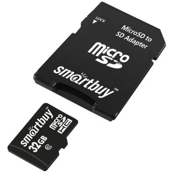 Карта памяти SmartBuy MicroSDHC 32GB, Class 10, скорость чтения 30Мб/сек (с адаптером SD) Карта памяти SmartBuy MicroSDHC 32GB, Class 10, скорость чтения 30Мб/сек (с адаптером SD)