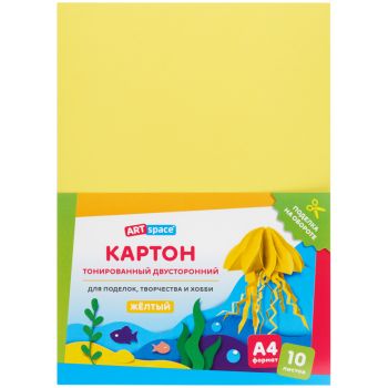 Картон цветной А4, ArtSpace, 10л., тонированный, желтый, 180г/м2 Картон цветной А4, ArtSpace, 10л., тонированный, желтый, 180г/м2