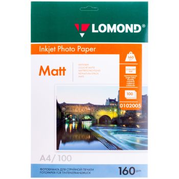 Фотобумага А4 для стр. принтеров Lomond, 160г/м2 (100л) матовая односторонняя Фотобумага А4 для стр. принтеров Lomond, 160г/м2 (100л) матовая односторонняя