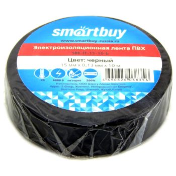 Изолента Smartbuy, 15мм*10м, 130мкм, черная, инд. упаковка Изолента Smartbuy, 15мм*10м, 130мкм, черная, инд. упаковка
