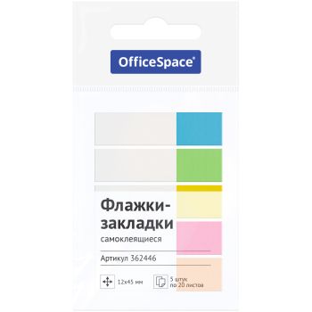 Флажки-закладки OfficeSpace, 12*45мм, 20л.*5 неоновых цвета, европодвес Флажки-закладки OfficeSpace, 12*45мм, 20л.*5 неоновых цвета, европодвес