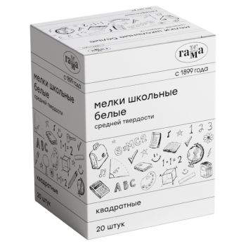Мел штучный белый Гамма, средней твердости, квадратный, картонная коробка Мел штучный белый Гамма, средней твердости, квадратный, картонная коробка