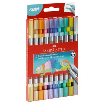 Фломастеры двусторонние Faber-Castell, 10 паст.цв., смываемые, пластик.уп., европодвес Фломастеры двусторонние Faber-Castell, 10 паст.цв., смываемые, пластик.уп., европодвес
