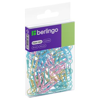 Скрепки 28мм, Berlingo, 100шт., цветные, ПВХ упак., европодвес, ассорти пастель Скрепки 28мм, Berlingo, 100шт., цветные, ПВХ упак., европодвес, ассорти пастель