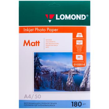 Фотобумага А4 для стр. принтеров Lomond, 180г/м2 (50л) матовая односторонняя Фотобумага А4 для стр. принтеров Lomond, 180г/м2 (50л) матовая односторонняя