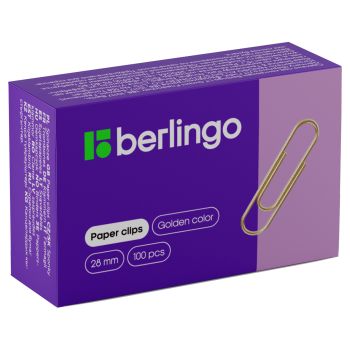 Скрепки 28мм, Berlingo, 100шт., золотистые, карт. упаковка Скрепки 28мм, Berlingo, 100шт., золотистые, карт. упаковка