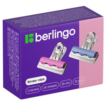 Зажимы-бульдоги для бумаг 25мм, Berlingo, 10шт. цветные, картонная коробка Зажимы-бульдоги для бумаг 25мм, Berlingo, 10шт. цветные, картонная коробка