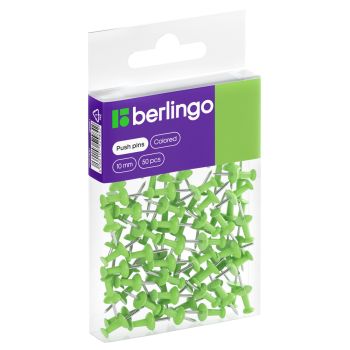 Кнопки силовые Berlingo, 50шт., цветные, ПВХ упак., европодвес, зеленые Кнопки силовые Berlingo, 50шт., цветные, ПВХ упак., европодвес, зеленые