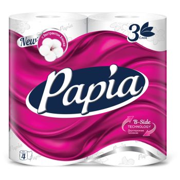 Бумага туалетная Papia, 3-слойная, 4шт., тиснение, белая Бумага туалетная Papia, 3-слойная, 4шт., тиснение, белая